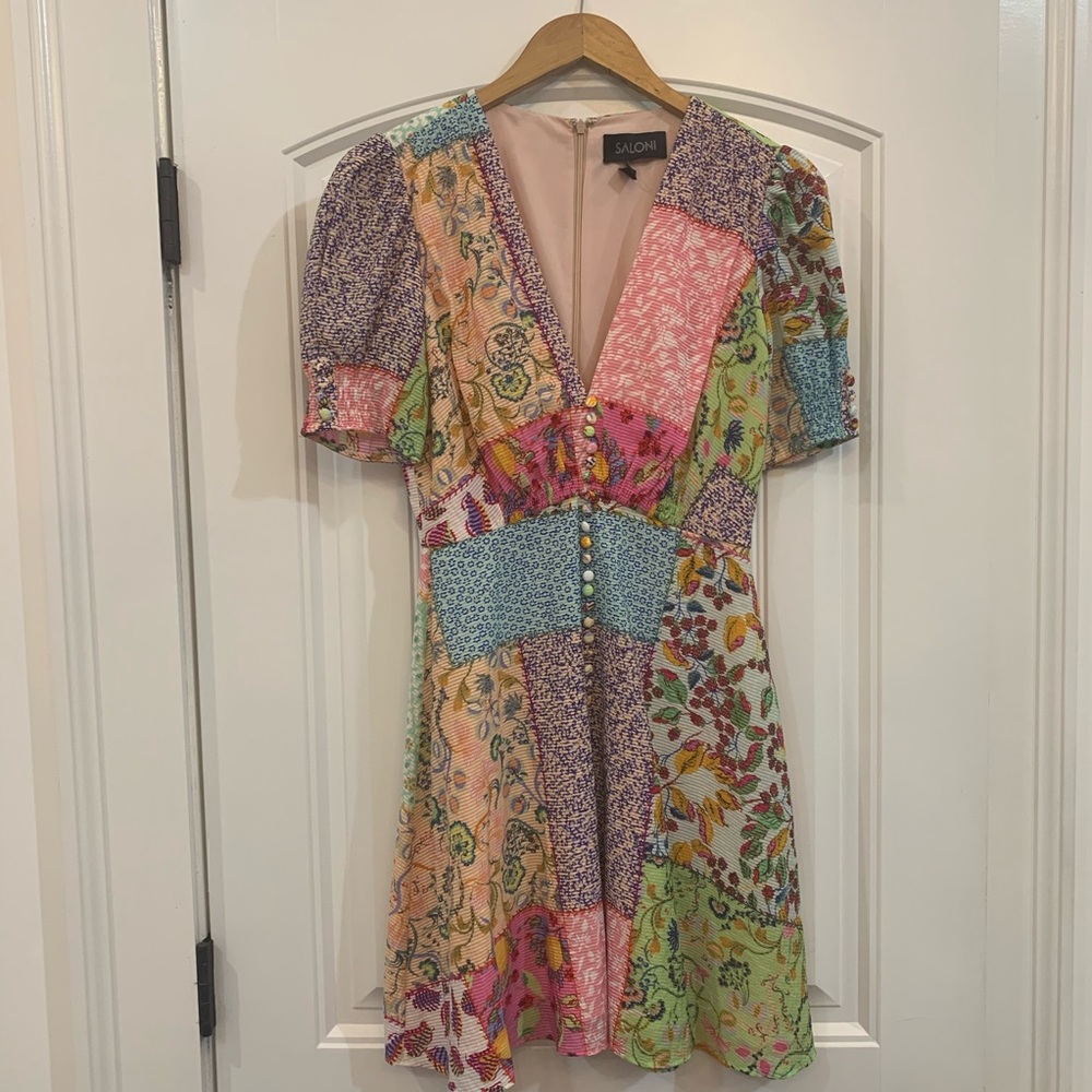 NWOT SALONI Patchwork Mini dress XS